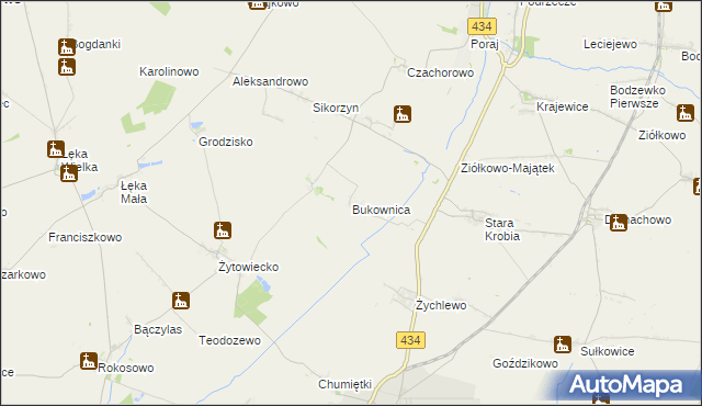 mapa Bukownica gmina Krobia, Bukownica gmina Krobia na mapie Targeo