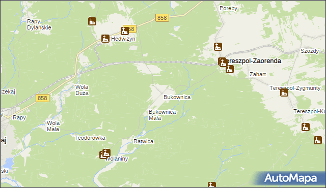 mapa Bukownica gmina Tereszpol, Bukownica gmina Tereszpol na mapie Targeo