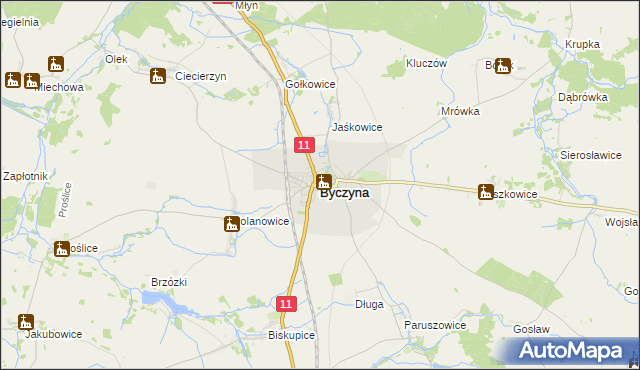 mapa Byczyna powiat kluczborski, Byczyna powiat kluczborski na mapie Targeo