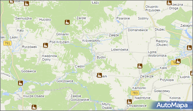 mapa Bydlin, Bydlin na mapie Targeo