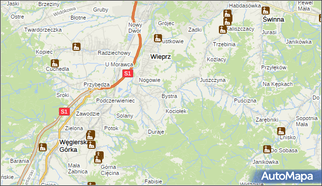 mapa Bystra gmina Radziechowy-Wieprz, Bystra gmina Radziechowy-Wieprz na mapie Targeo
