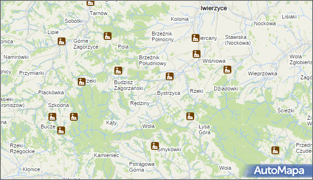 mapa Bystrzyca gmina Iwierzyce, Bystrzyca gmina Iwierzyce na mapie Targeo