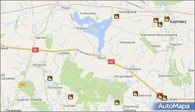 mapa Bytyń gmina Kaźmierz, Bytyń gmina Kaźmierz na mapie Targeo