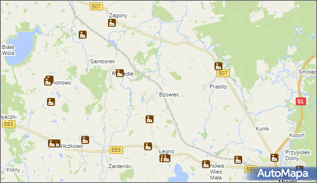 mapa Bzowiec gmina Dobre Miasto, Bzowiec gmina Dobre Miasto na mapie Targeo