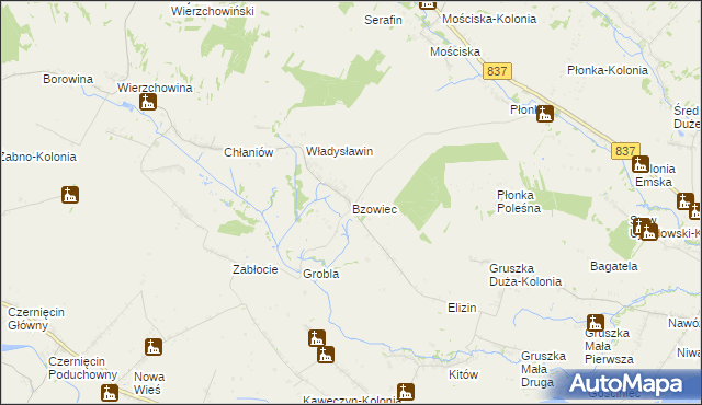 mapa Bzowiec gmina Rudnik, Bzowiec gmina Rudnik na mapie Targeo