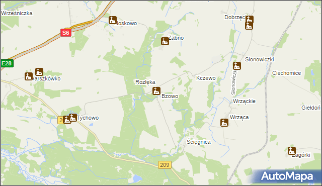 mapa Bzowo gmina Kobylnica, Bzowo gmina Kobylnica na mapie Targeo