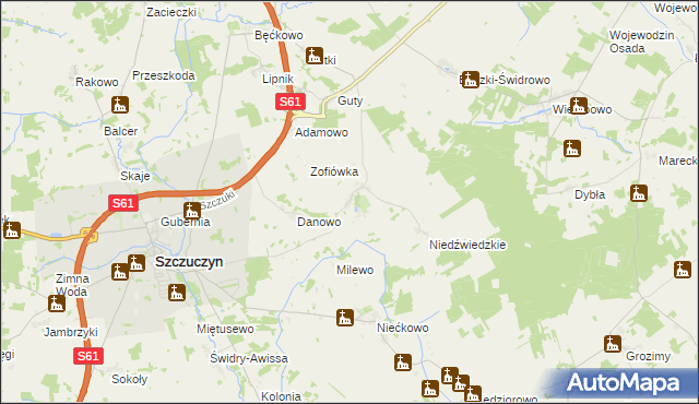 mapa Bzury gmina Szczuczyn, Bzury gmina Szczuczyn na mapie Targeo
