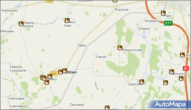 mapa Cebulki, Cebulki na mapie Targeo