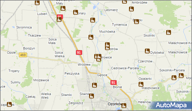 mapa Cedrowice, Cedrowice na mapie Targeo