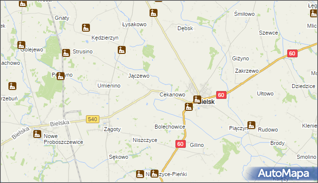 mapa Cekanowo gmina Bielsk, Cekanowo gmina Bielsk na mapie Targeo