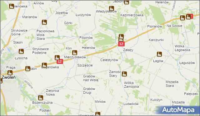 mapa Celestynów gmina Zwoleń, Celestynów gmina Zwoleń na mapie Targeo