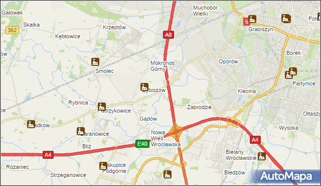 mapa Cesarzowice gmina Kąty Wrocławskie, Cesarzowice gmina Kąty Wrocławskie na mapie Targeo