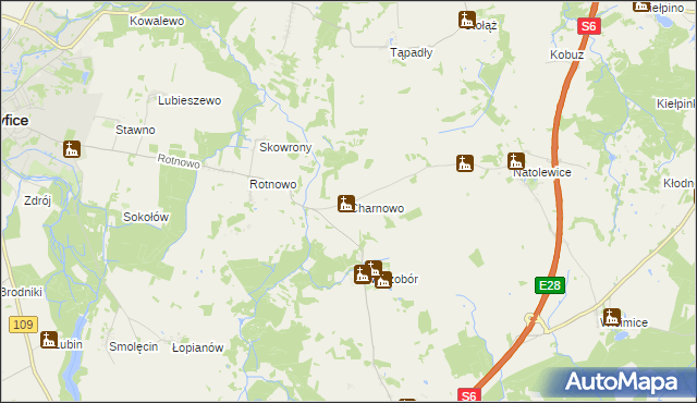 mapa Charnowo gmina Płoty, Charnowo gmina Płoty na mapie Targeo