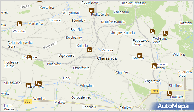 mapa Charsznica, Charsznica na mapie Targeo