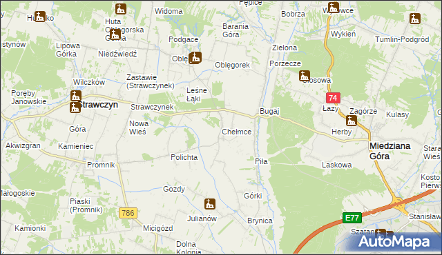 mapa Chełmce gmina Strawczyn, Chełmce gmina Strawczyn na mapie Targeo