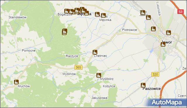 mapa Chełmiec gmina Męcinka, Chełmiec gmina Męcinka na mapie Targeo