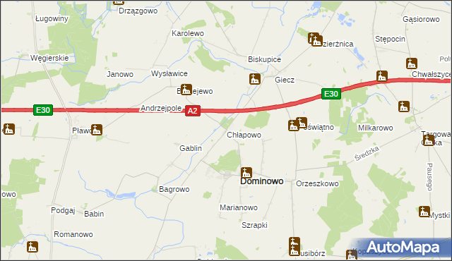 mapa Chłapowo gmina Dominowo, Chłapowo gmina Dominowo na mapie Targeo