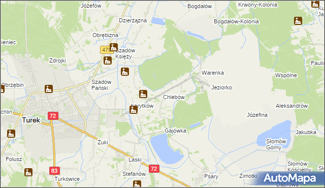 mapa Chlebów gmina Turek, Chlebów gmina Turek na mapie Targeo