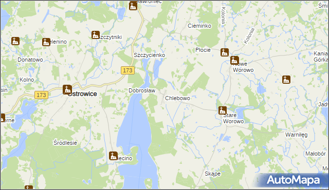 mapa Chlebowo gmina Ostrowice, Chlebowo gmina Ostrowice na mapie Targeo
