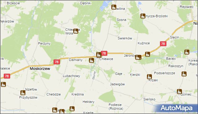 mapa Chlewice gmina Moskorzew, Chlewice gmina Moskorzew na mapie Targeo