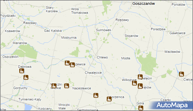 mapa Chlewo gmina Goszczanów, Chlewo gmina Goszczanów na mapie Targeo