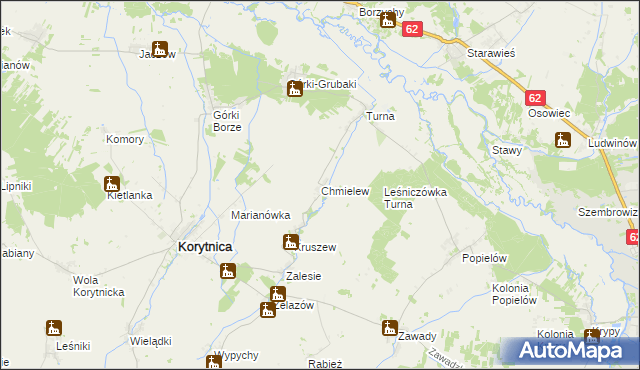 mapa Chmielew gmina Korytnica, Chmielew gmina Korytnica na mapie Targeo
