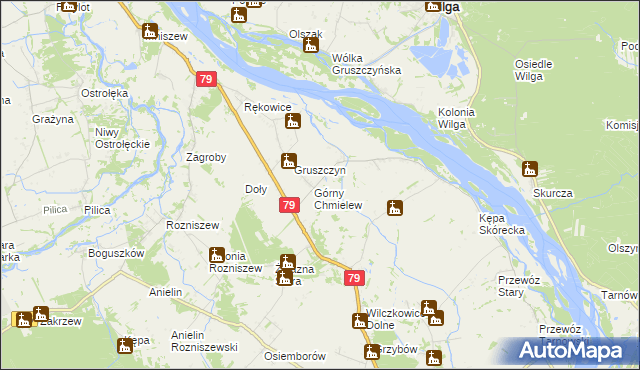 mapa Chmielew gmina Magnuszew, Chmielew gmina Magnuszew na mapie Targeo