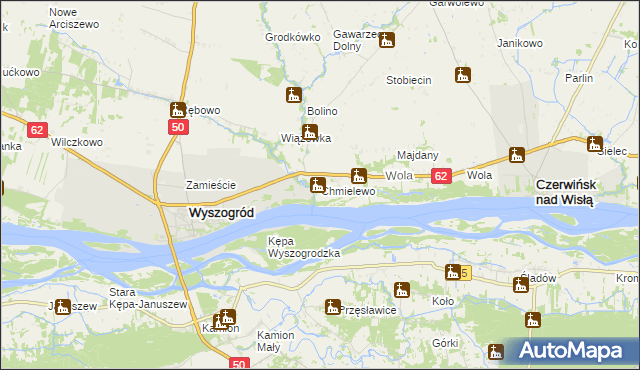 mapa Chmielewo gmina Wyszogród, Chmielewo gmina Wyszogród na mapie Targeo