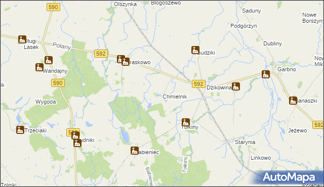 mapa Chmielnik gmina Korsze, Chmielnik gmina Korsze na mapie Targeo