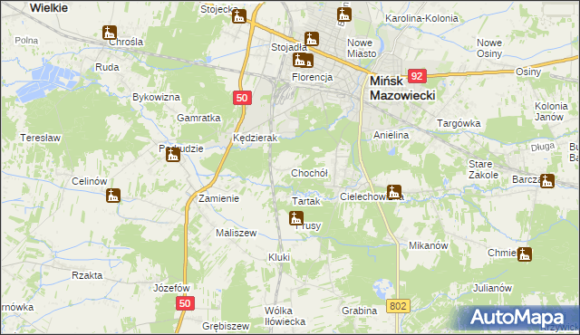 mapa Chochół gmina Mińsk Mazowiecki, Chochół gmina Mińsk Mazowiecki na mapie Targeo