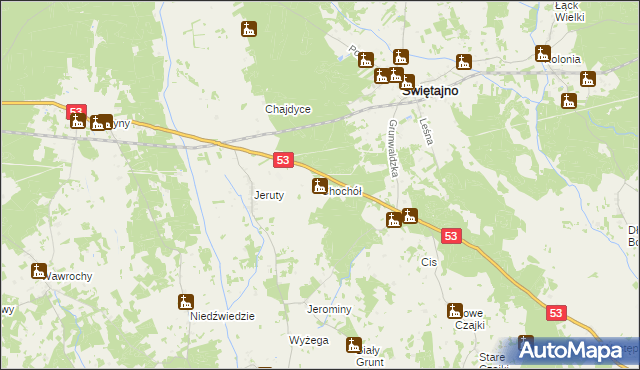 mapa Chochół gmina Świętajno, Chochół gmina Świętajno na mapie Targeo
