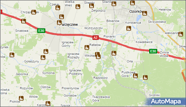 mapa Chociszew gmina Parzęczew, Chociszew gmina Parzęczew na mapie Targeo