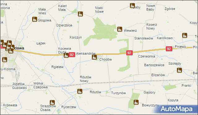 mapa Chodów powiat kolski, Chodów powiat kolski na mapie Targeo