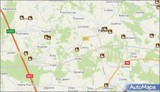 mapa Choiny gmina Parysów, Choiny gmina Parysów na mapie Targeo