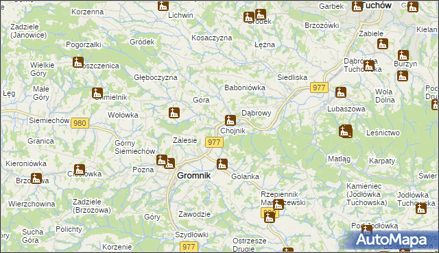 mapa Chojnik gmina Gromnik, Chojnik gmina Gromnik na mapie Targeo