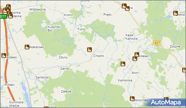 mapa Chojnik gmina Morąg, Chojnik gmina Morąg na mapie Targeo