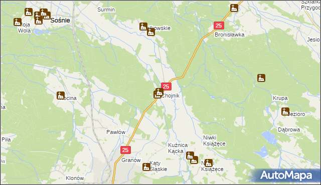 mapa Chojnik gmina Sośnie, Chojnik gmina Sośnie na mapie Targeo