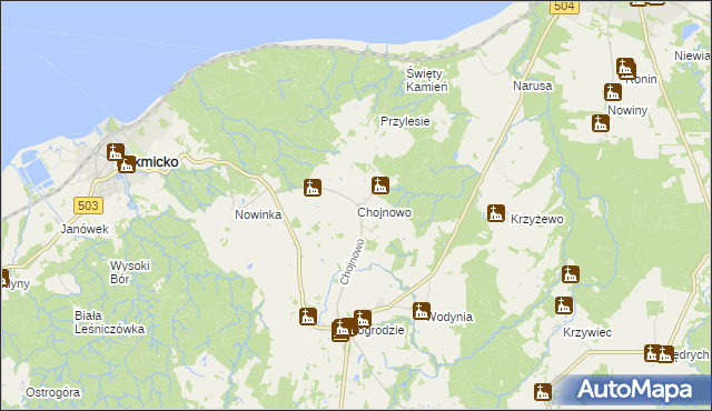 mapa Chojnowo gmina Tolkmicko, Chojnowo gmina Tolkmicko na mapie Targeo