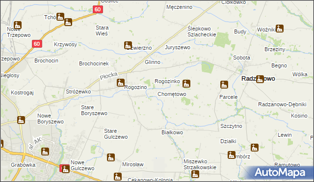 mapa Chomętowo gmina Radzanowo, Chomętowo gmina Radzanowo na mapie Targeo