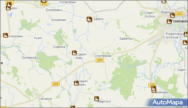 mapa Chomętowo gmina Trzebiatów, Chomętowo gmina Trzebiatów na mapie Targeo