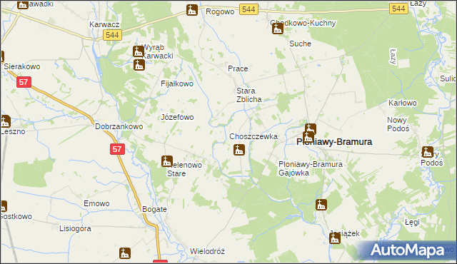 mapa Choszczewka gmina Płoniawy-Bramura, Choszczewka gmina Płoniawy-Bramura na mapie Targeo