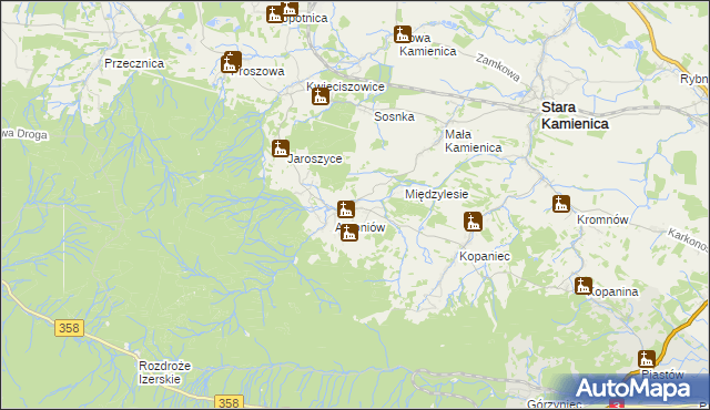 mapa Chromiec gmina Stara Kamienica, Chromiec gmina Stara Kamienica na mapie Targeo