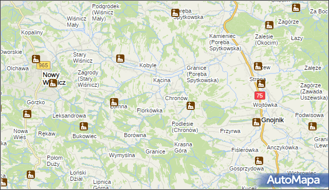 mapa Chronów gmina Nowy Wiśnicz, Chronów gmina Nowy Wiśnicz na mapie Targeo