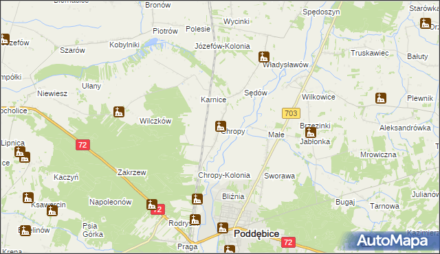 mapa Chropy, Chropy na mapie Targeo