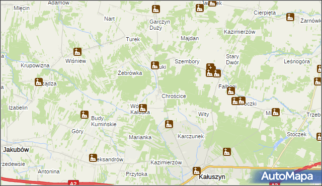 mapa Chrościce gmina Kałuszyn, Chrościce gmina Kałuszyn na mapie Targeo