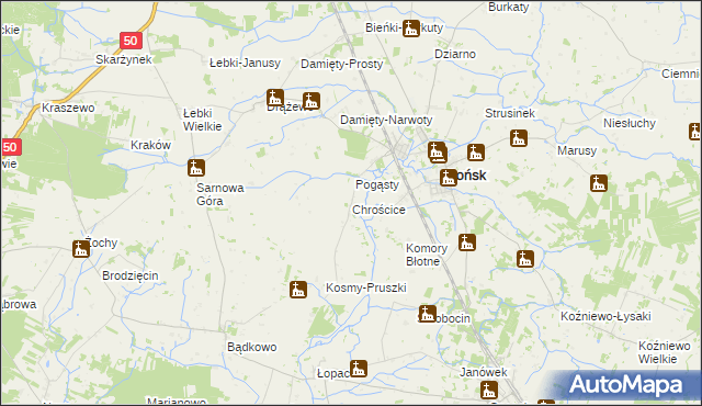 mapa Chrościce gmina Sońsk, Chrościce gmina Sońsk na mapie Targeo