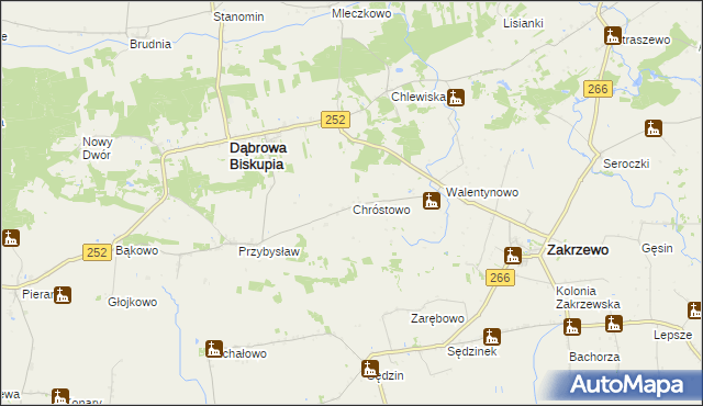 mapa Chróstowo gmina Dąbrowa Biskupia, Chróstowo gmina Dąbrowa Biskupia na mapie Targeo