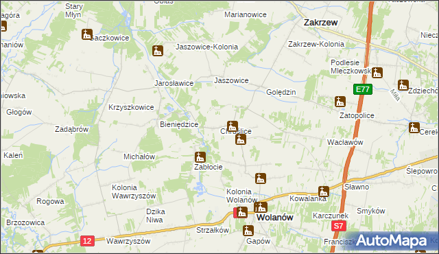mapa Chruślice, Chruślice na mapie Targeo