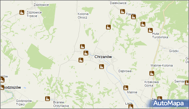 mapa Chrzanów powiat janowski, Chrzanów powiat janowski na mapie Targeo
