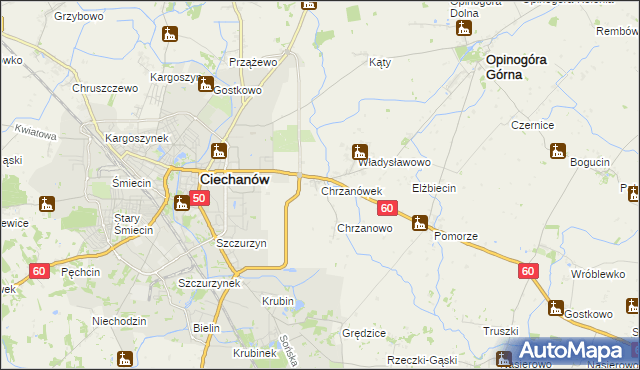 mapa Chrzanówek gmina Opinogóra Górna, Chrzanówek gmina Opinogóra Górna na mapie Targeo